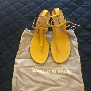 Chartreuse Manolo Blahnik sandals.